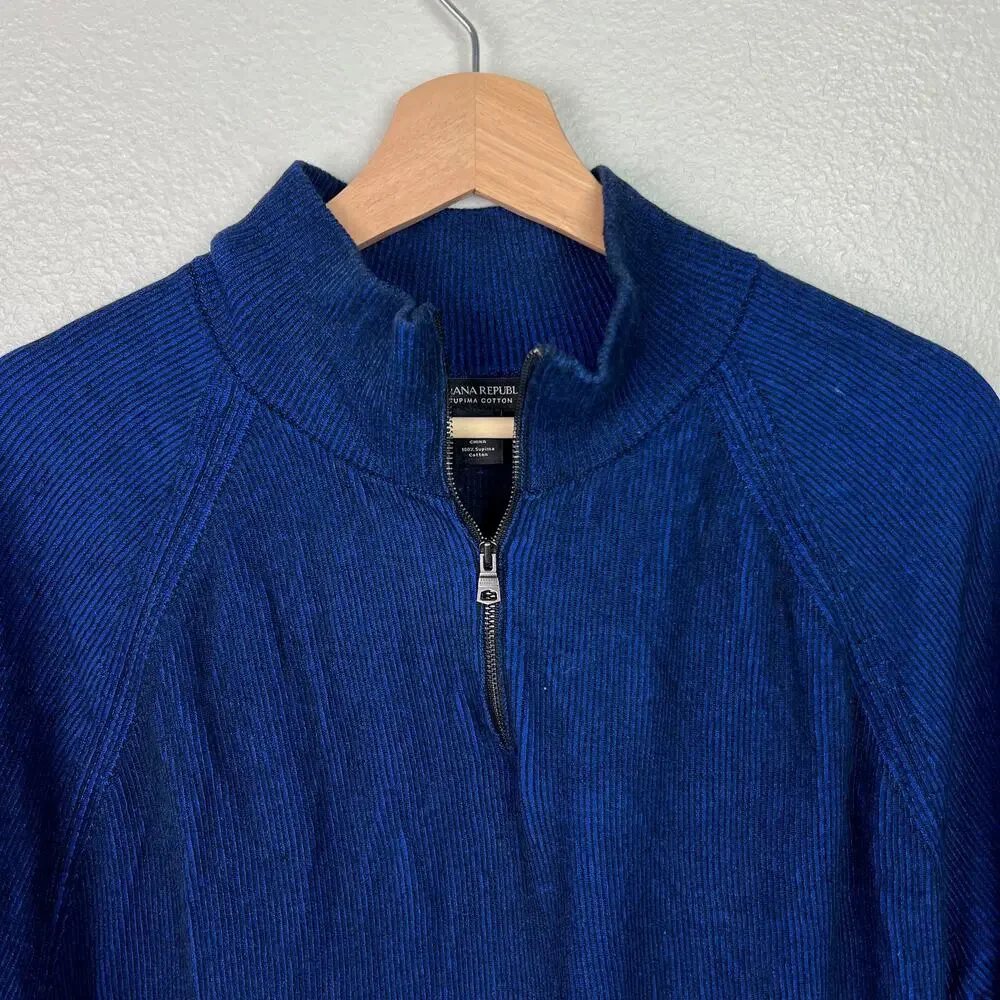 Banana Republic Men's XL Blue Textured Supima Cotton 1/4 Zip Pullover‎ Sweater